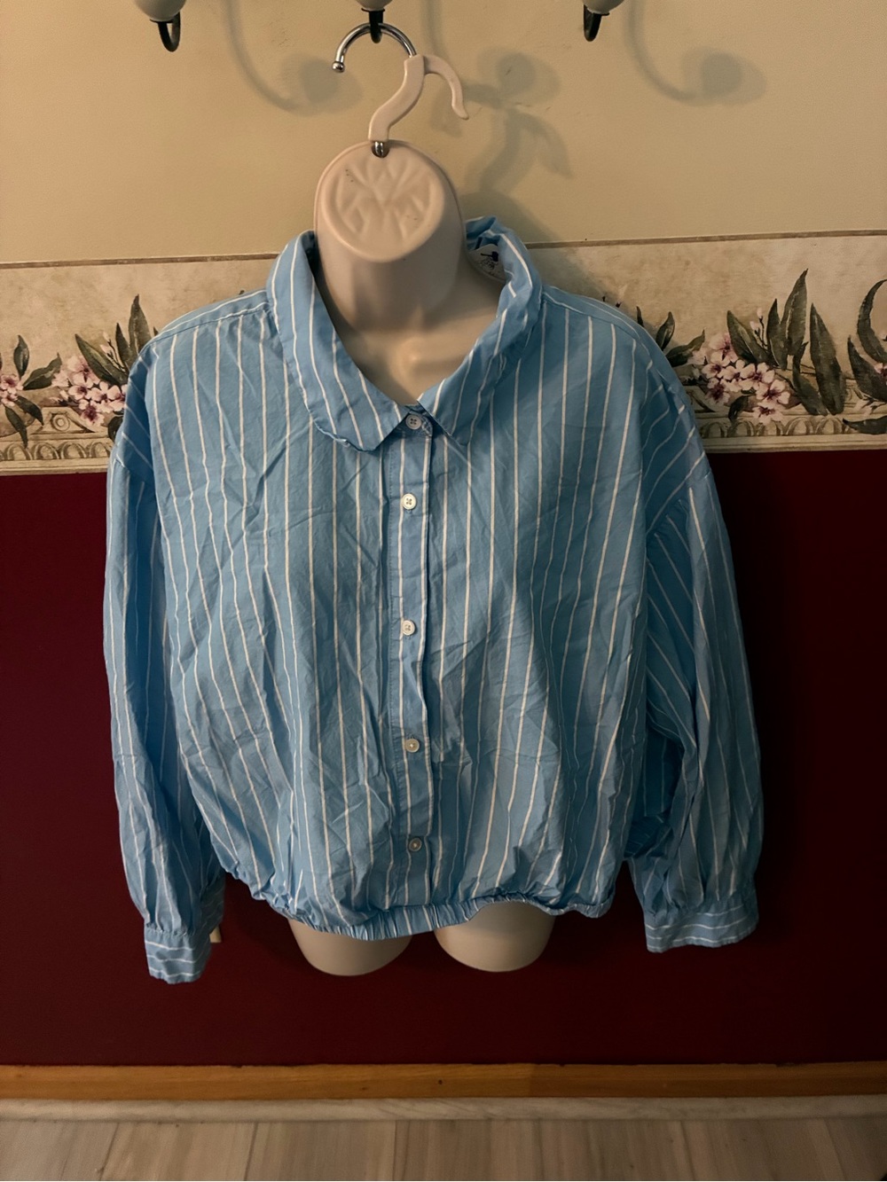 Ava & Viv Light Blue and White Vertical Stripe Button-Down Shirt